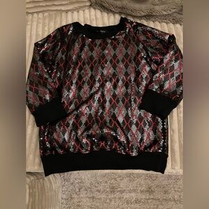 Express Sequin Argyle 3/4 Sleeve Sweater—great condition!